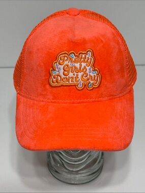 Stack Bae 'Pretty Girls Don't Cry' Embroidered Patch Trucker Hat Velour Velvet